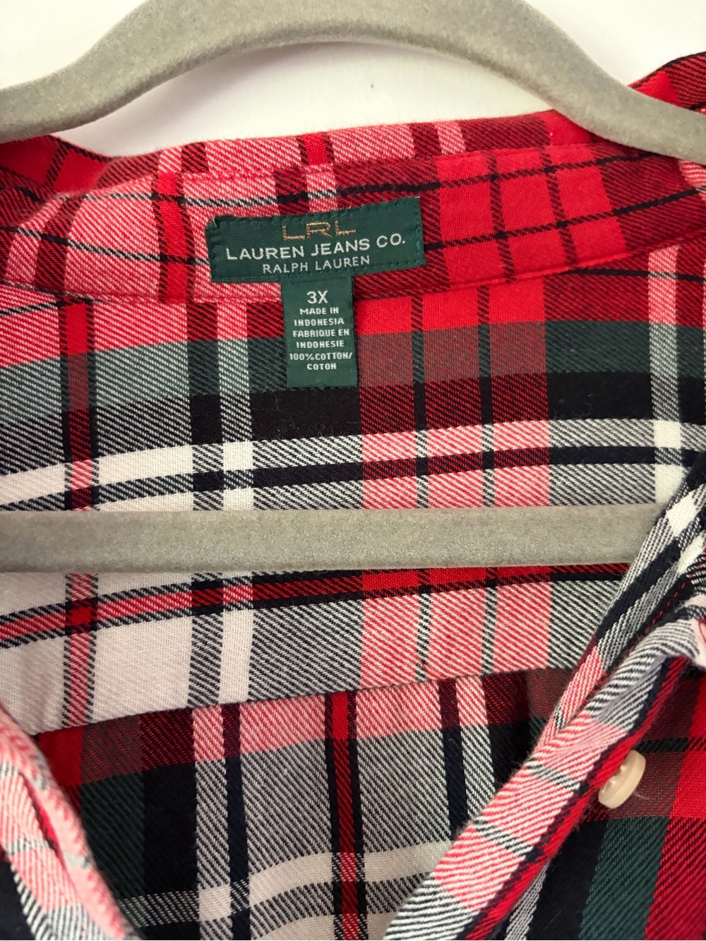 Lauren Ralph Lauren flannel button down plaid shirt size 3X Christmas holiday - Picture 3 of 6